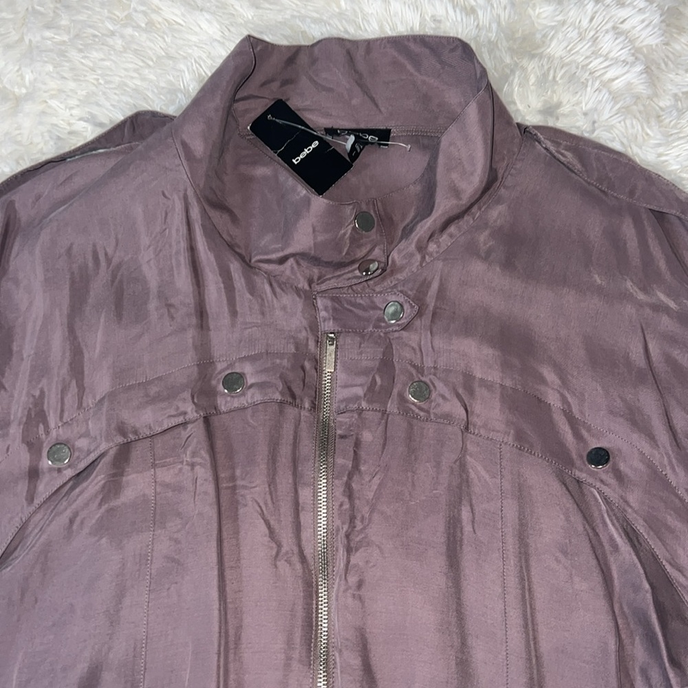 Bebe Military Cupro Jacket Color Deep Ash Size L NWT - Picture 2 of 9